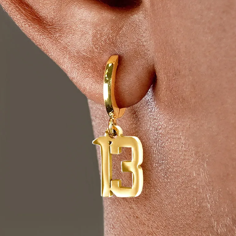 13 Number Earring - Gold Plated Stainless Steel