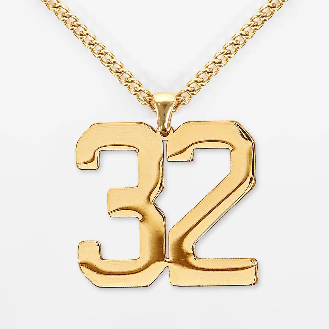 32 Number Pendant with Chain Kids Necklace - Gold Plated Stainless Steel