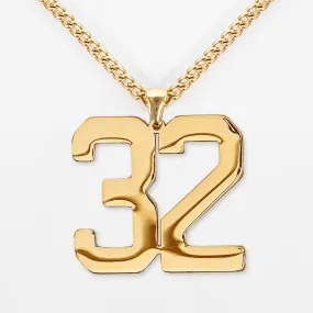 32 Number Pendant with Chain Kids Necklace - Gold Plated Stainless Steel