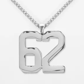 62 Number Pendant with Chain Necklace - Stainless Steel