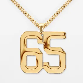 65 Number Pendant with Chain Kids Necklace - Gold Plated Stainless Steel