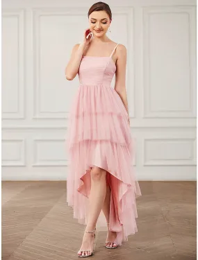 A-Line Party Dresses Vintage Dress Prom Knee Length Sleeveless Spaghetti Strap Tulle with Ruched