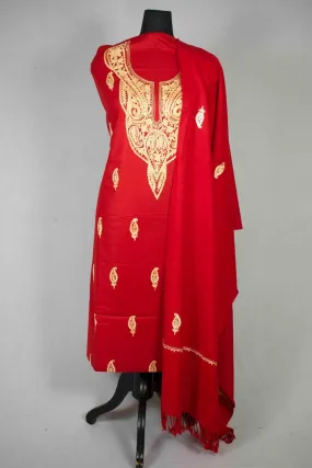 Alluring Red Color Kashmiri Aari Work Heavy Neck Embroidered Salwar Kameez With Designer New Pattern