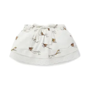 Aster & Oak Organic Bird Lace Pocket Skirt - Snow White