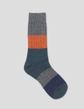 BLOCK STRIPE CABLE WOOL SOCKS - CHARCOAL