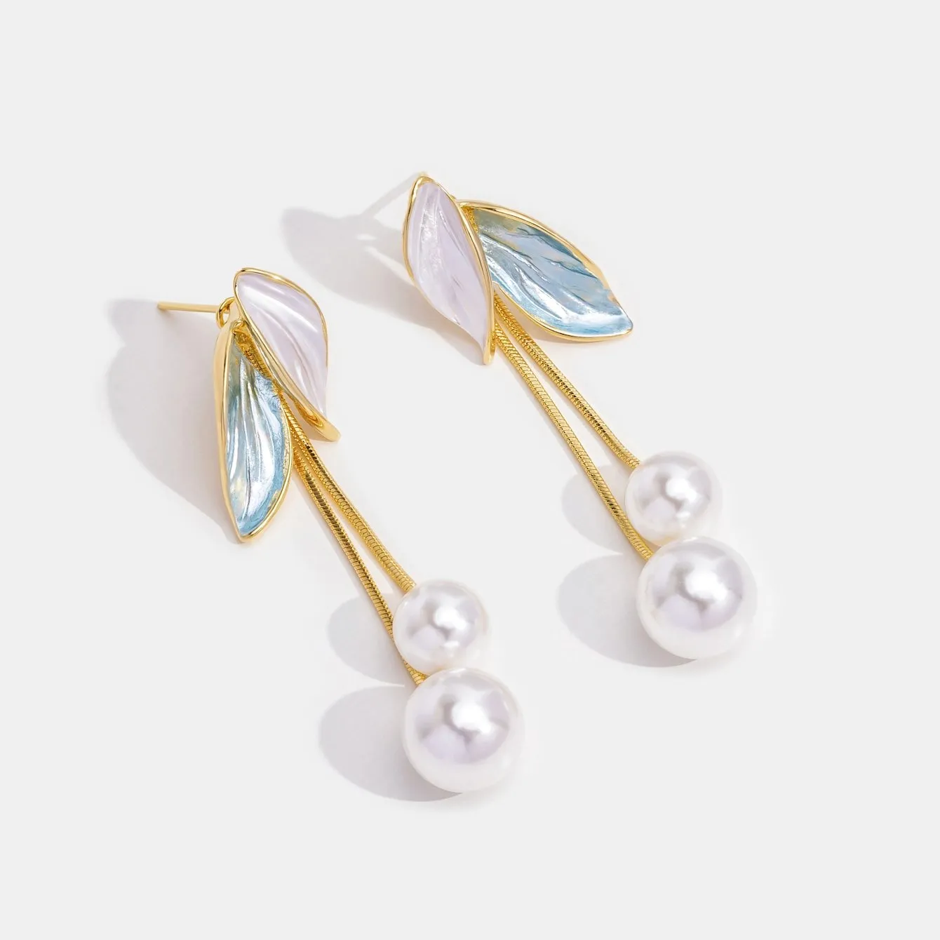 Falling Leaf Pearl Tassel Earrings