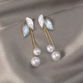 Falling Leaf Pearl Tassel Earrings