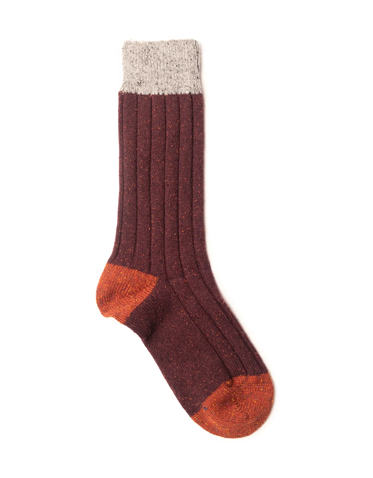 FLECK CONTRAST HEEL AND TOE WOOL MID CALF - MAROON